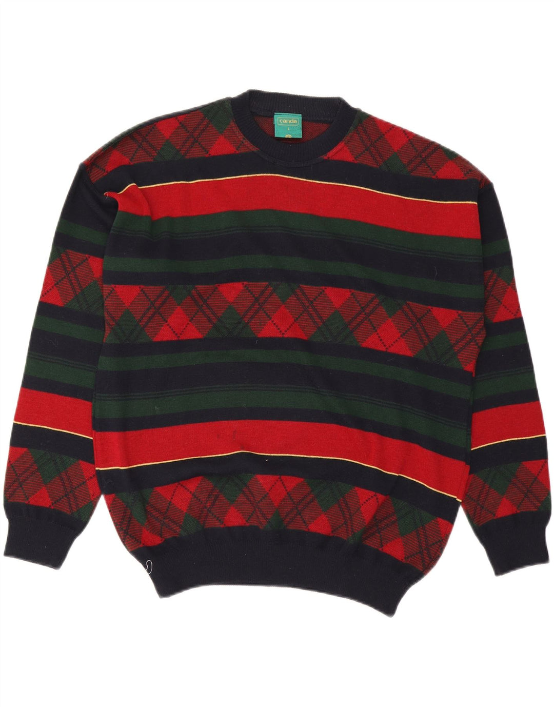 Suéter masculino CANDA com gola redonda, grande acrílico listrado multicolorido