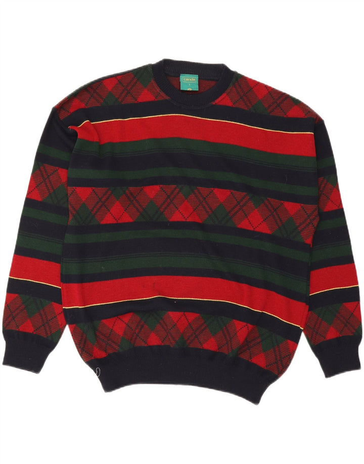 Suéter masculino CANDA com gola redonda, grande acrílico listrado multicolorido