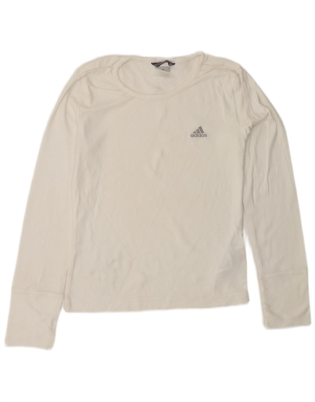 ADIDAS Womens Top Manga Longa UK 10 Pequeno Algodão Branco