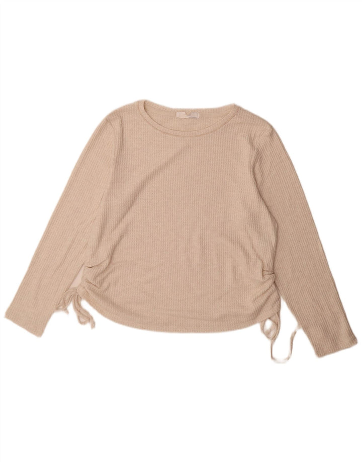 Top feminino Marks & Spencer manga comprida Reino Unido 16 grande viscose bege