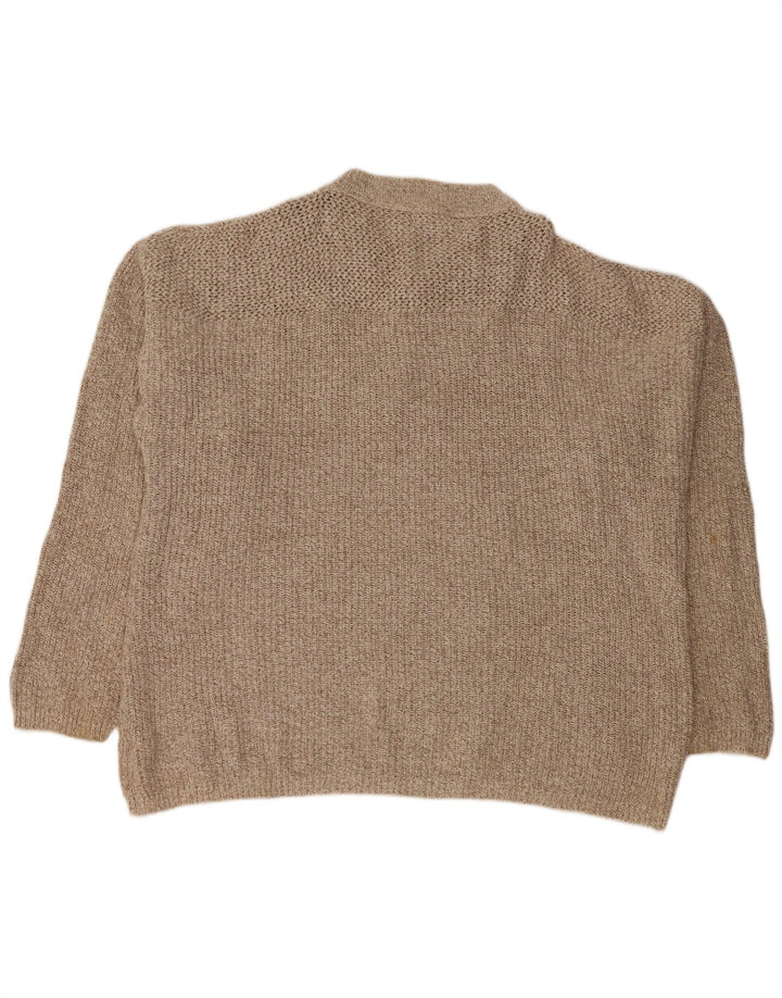 Suéter masculino EDDIE BAUER com gola redonda e botão grande XL bege salpicado