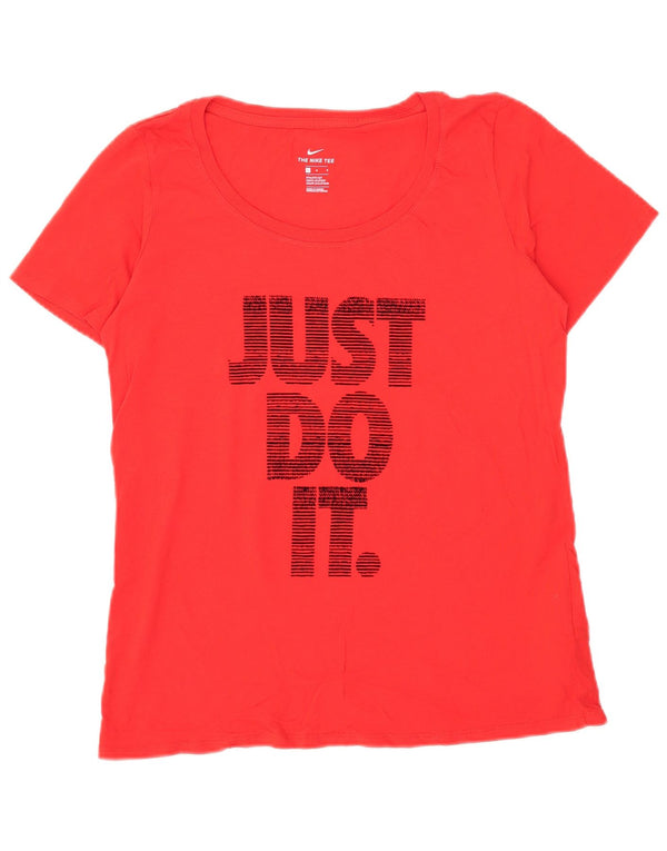Camiseta feminina NIKE com corte atlético gráfico UK 14 grande algodão vermelho