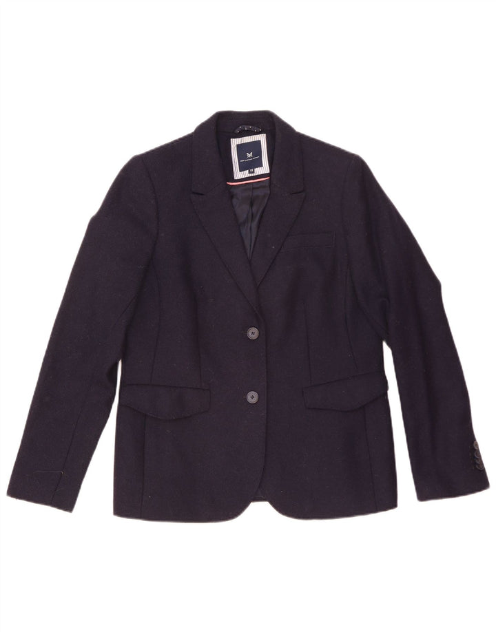 Jaqueta blazer feminina de 2 botões da Crew Clothing UK 12 lã azul marinho médio