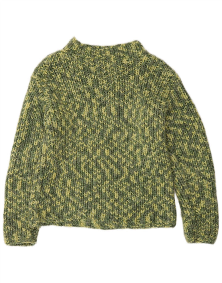 Suéter feminino vintage com gola tartaruga Reino Unido 14 verde médio manchado