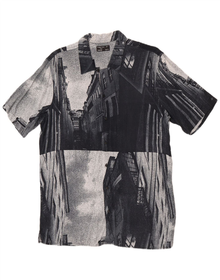 PIAZZA ITALIA Camisa masculina com estampa abstrata de ajuste macio grande azul marinho
