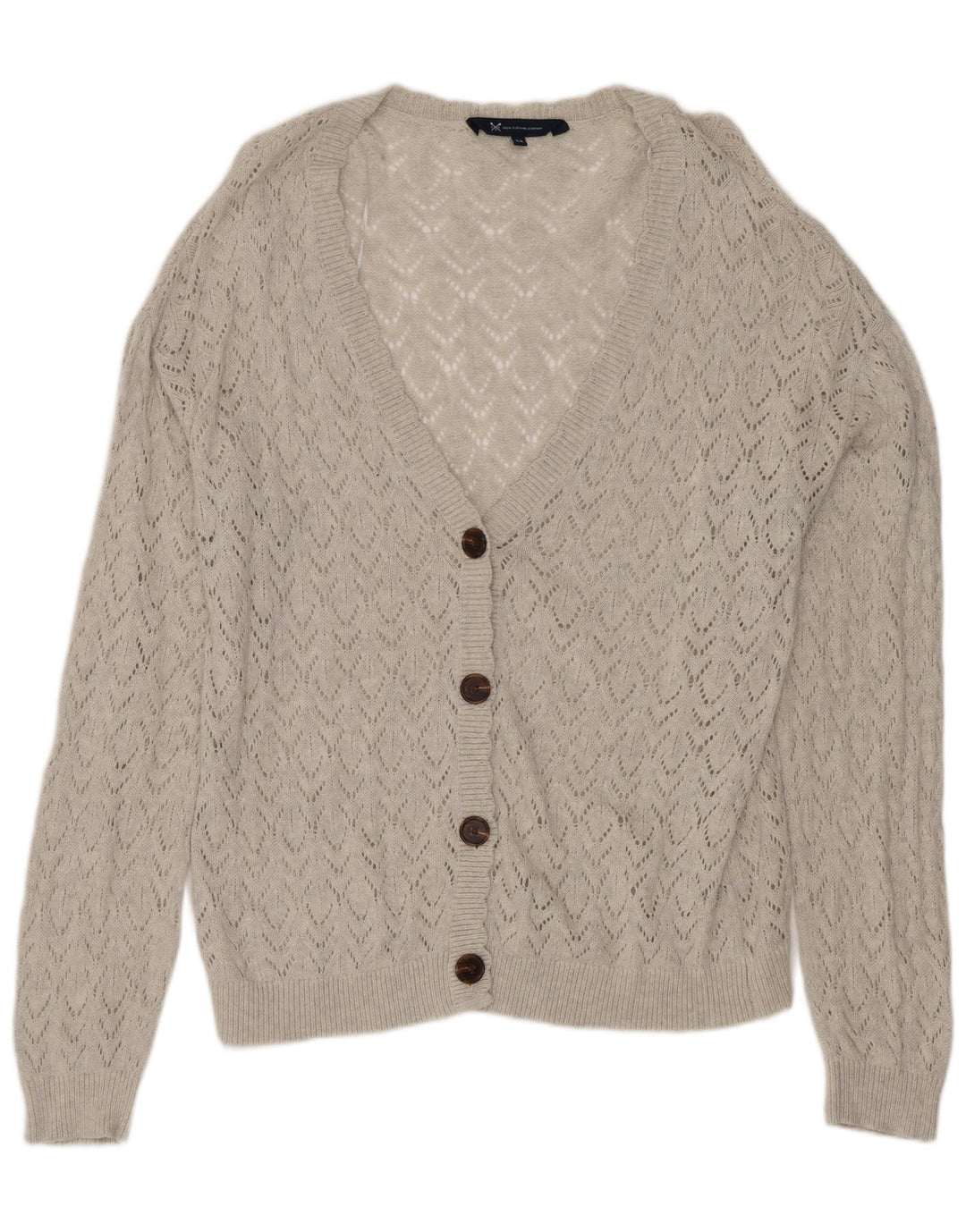 Suéter cardigã feminino grande da Crew Clothing UK 12 algodão cinza médio