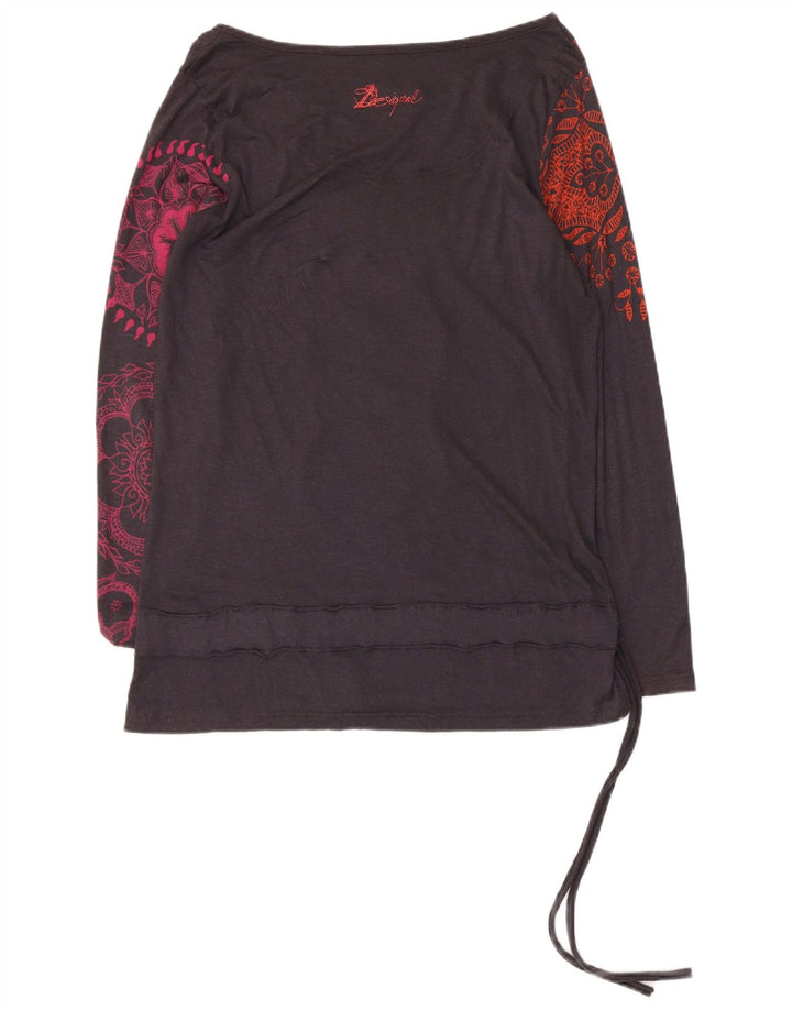 Top gráfico feminino Desigual manga comprida UK 12 médio preto floral