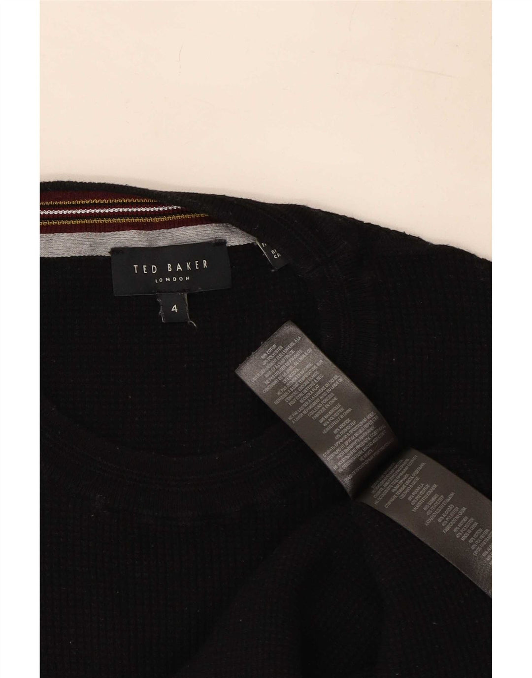 Suéter masculino Ted Baker com gola redonda tamanho 4 grande algodão preto