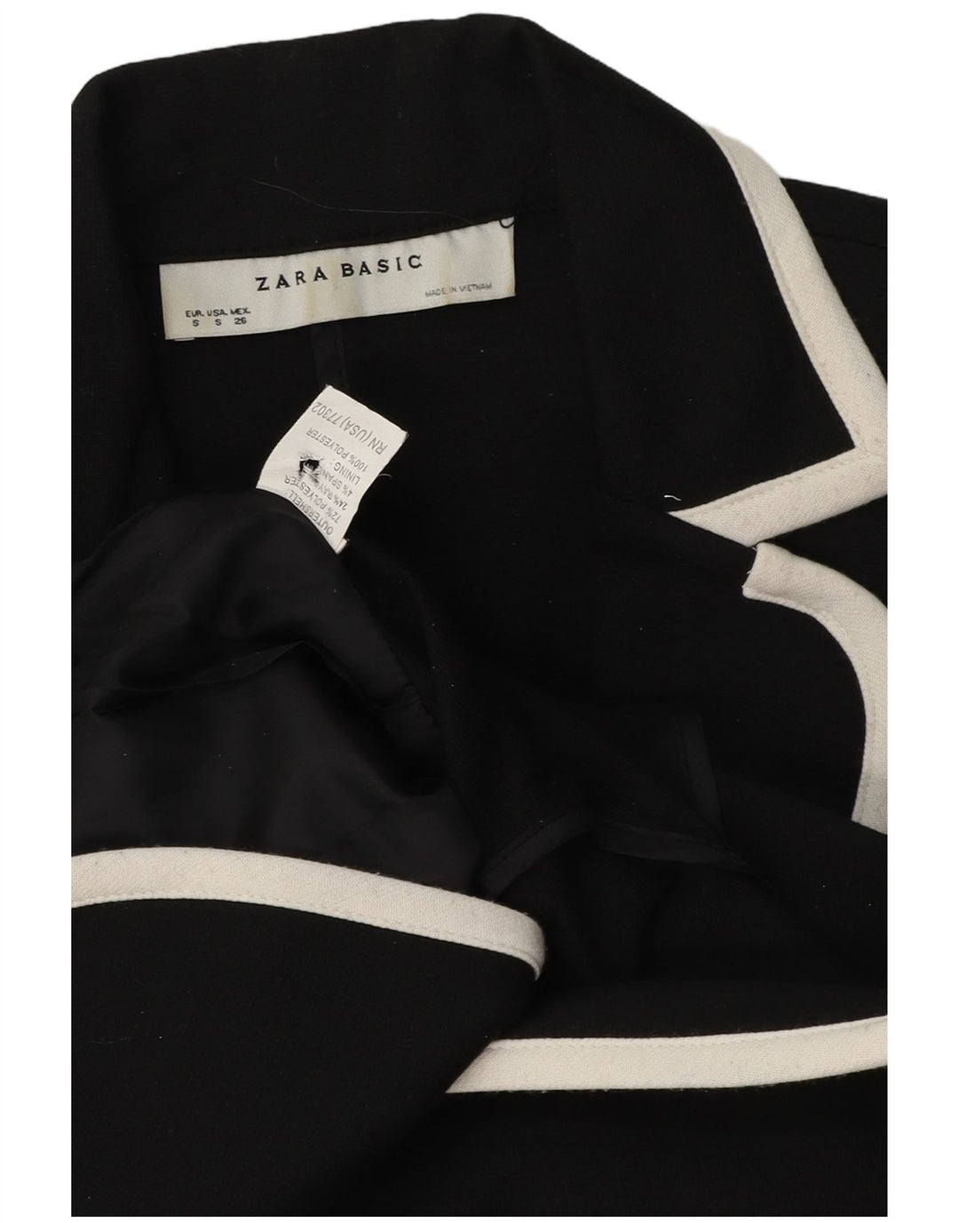 Jaqueta blazer feminina Zara com 2 botões UK 10 poliéster colorblock preto pequeno
