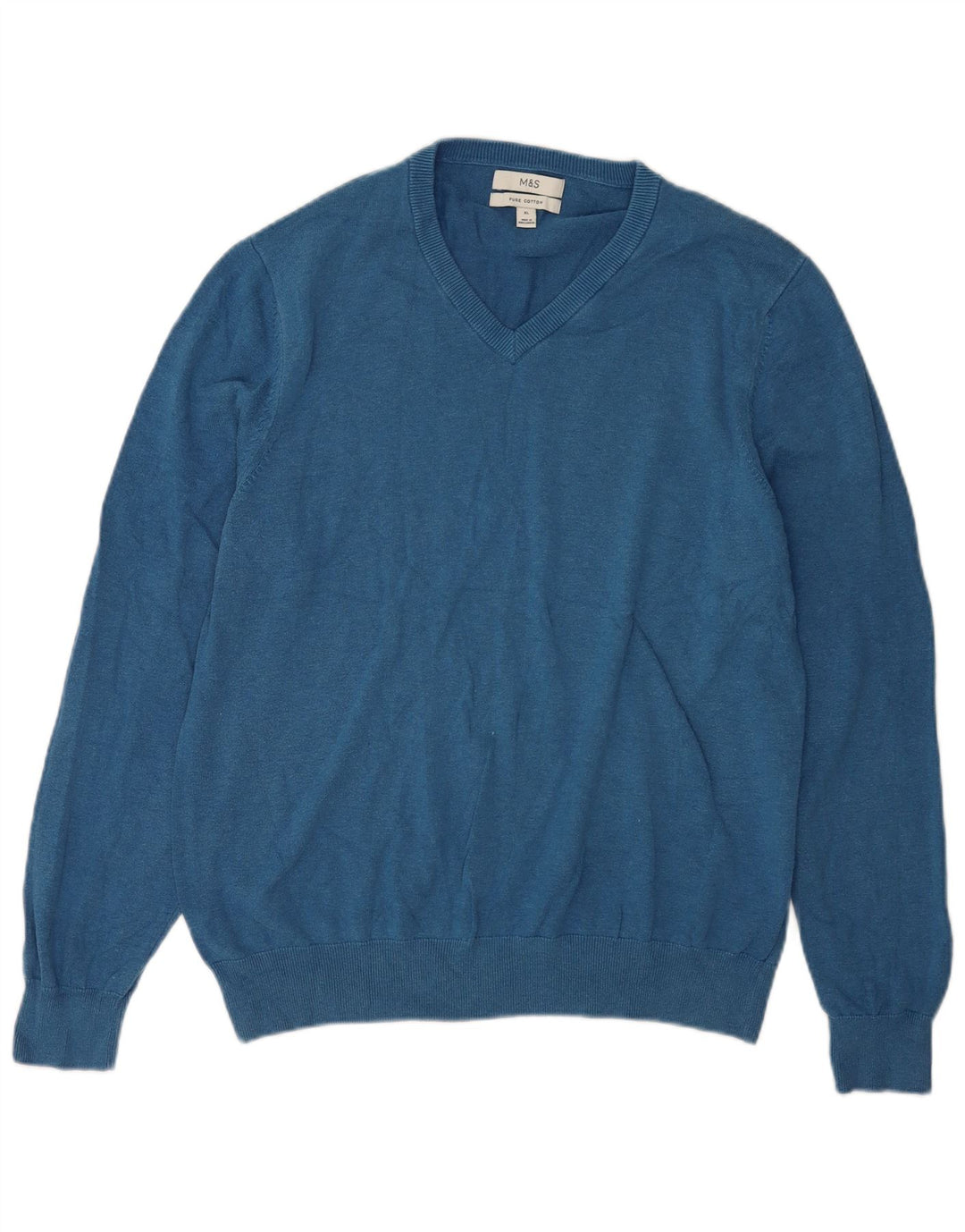 Suéter masculino Marks & Spencer com decote em V XL azul algodão