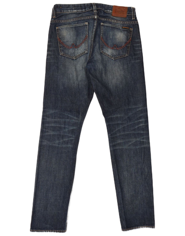 Superdry Mens Biker Fit Distressed Slim Jeans W32 L32 Azul Marinho Algodão