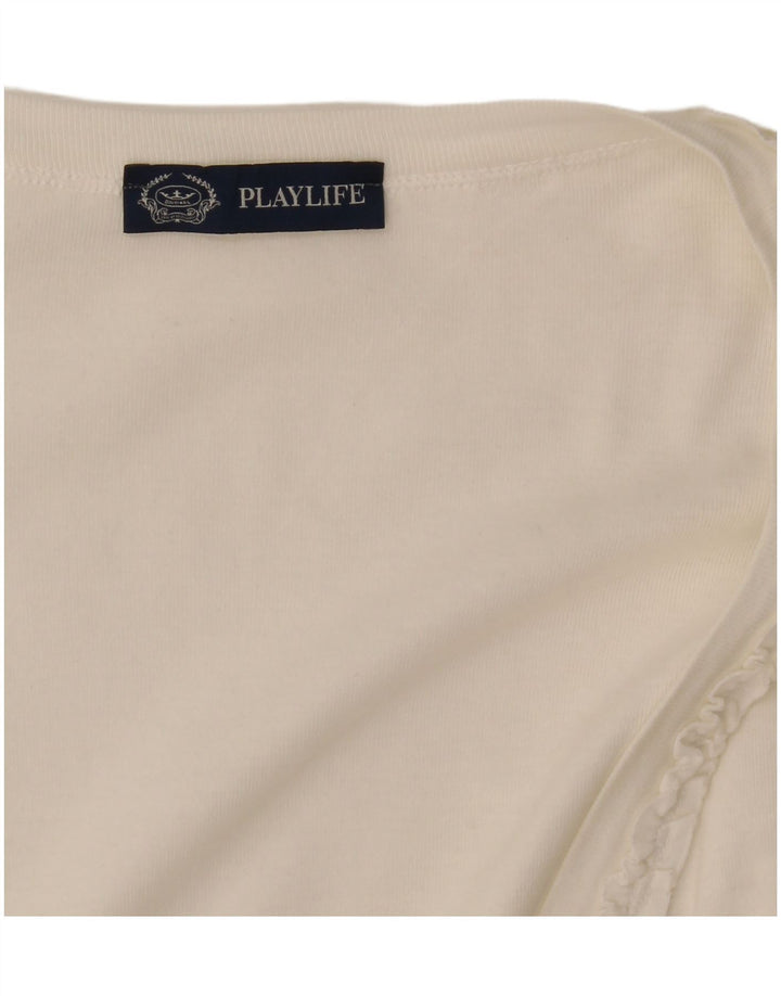 Playlife blusa feminina manga 3/4 top UK 8 pequena branca