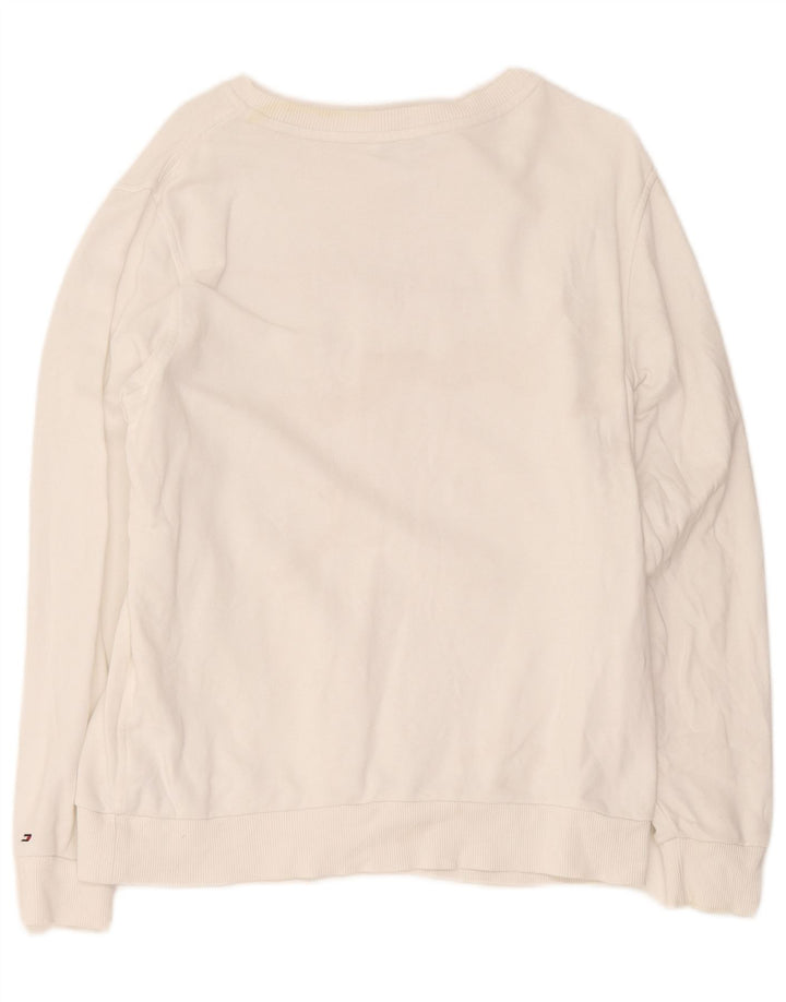 Tommy Hilfiger moletom feminino gráfico oversized jumper UK 10 pequeno branco