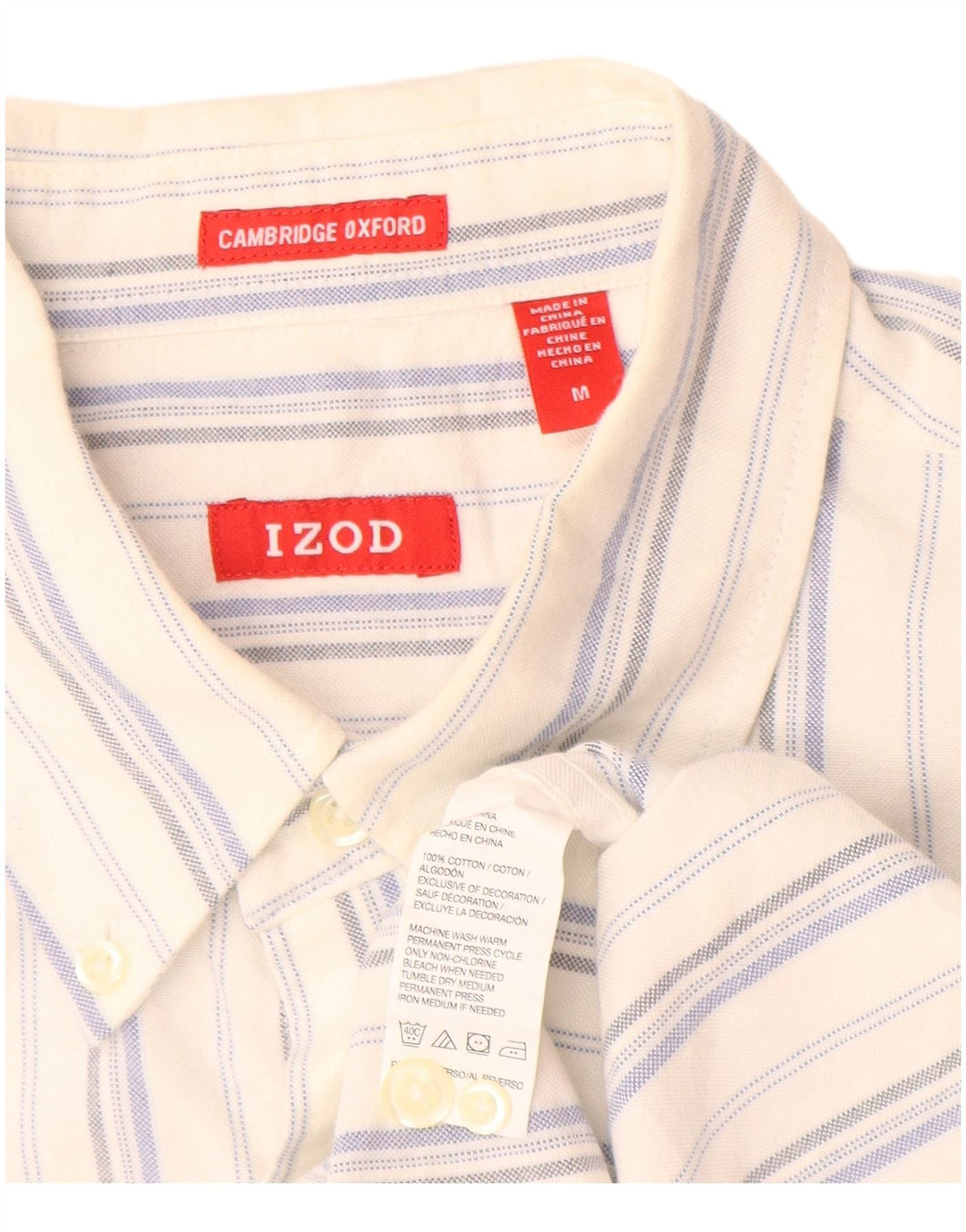 Camisa masculina Izod de algodão listrado branco médio