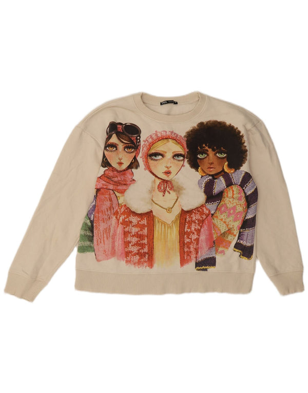 Moletom feminino Zara com estampa oversized jumper UK 10 pequeno off white