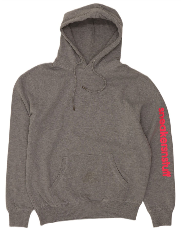 Suéter com capuz gráfico masculino New Balance pequeno cinza poliéster