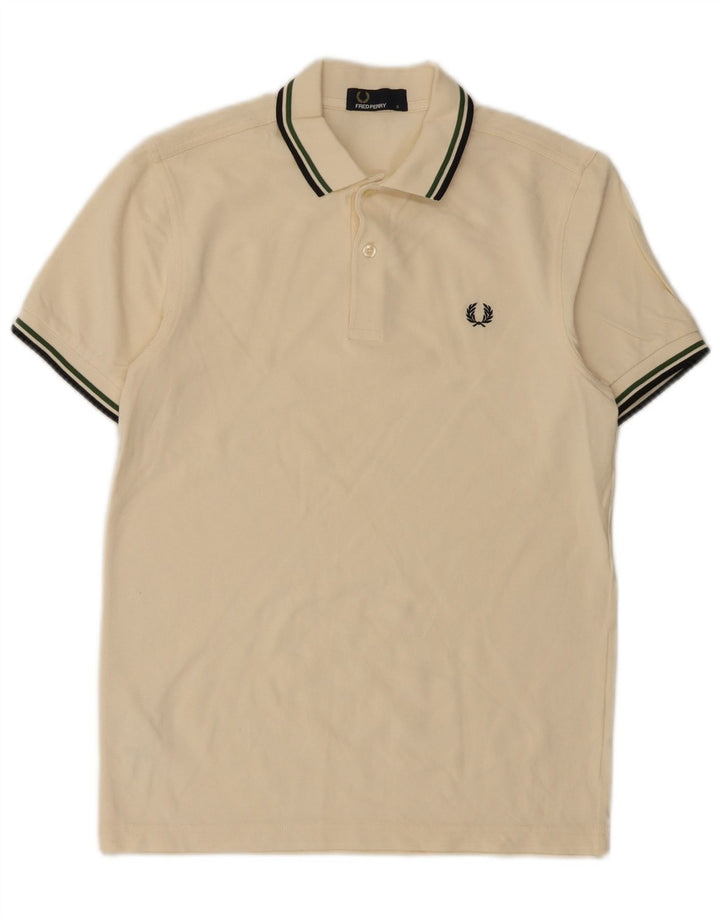 Camisa polo masculina Fred Perry pequena de algodão branco