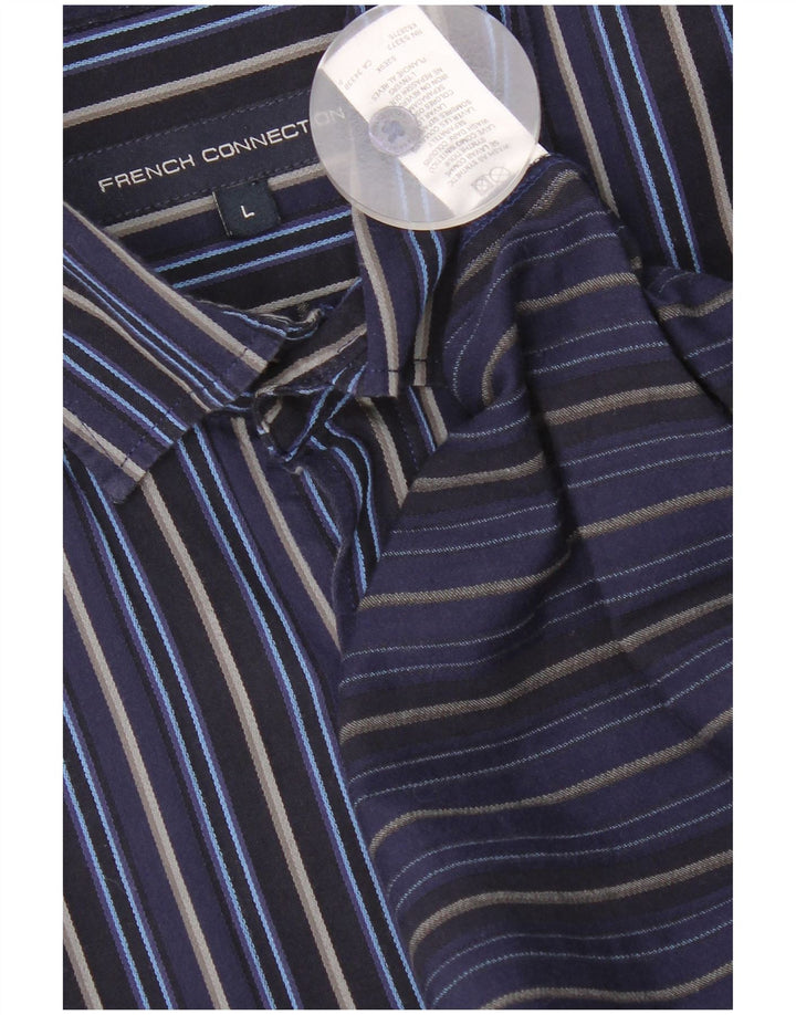 Camisa masculina French Connection grande listrada azul