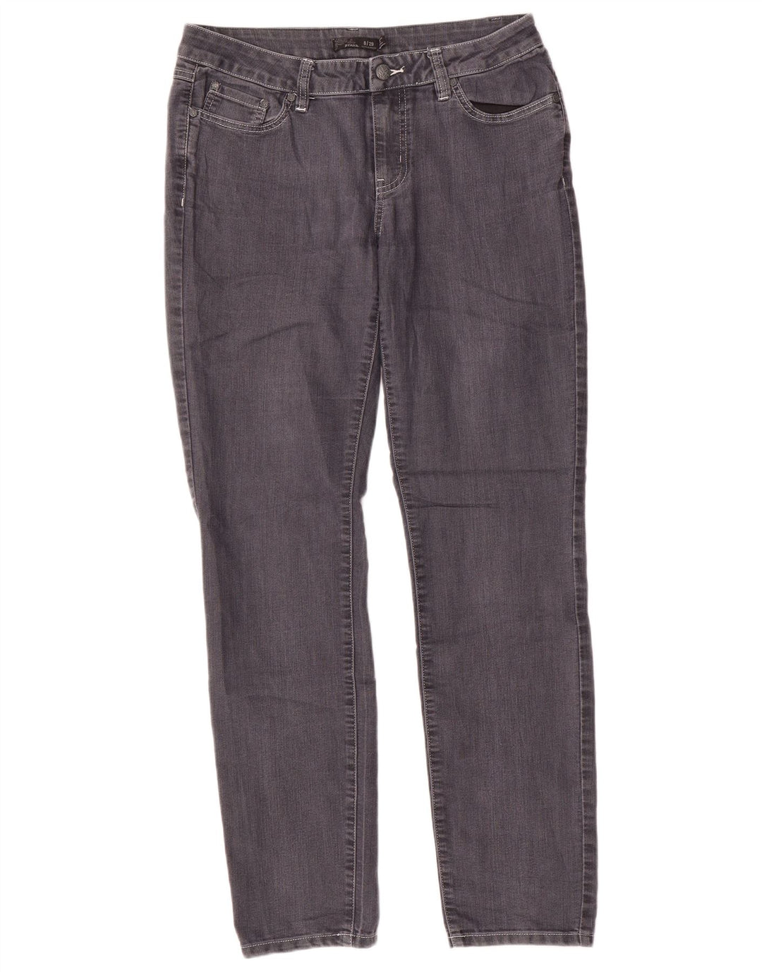 PRANA Jeans reto feminino regular US 8 médio W29 L32 algodão cinza