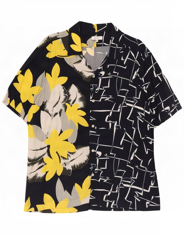 Camisa masculina de manga curta Reiss 2XL azul marinho floral viscose