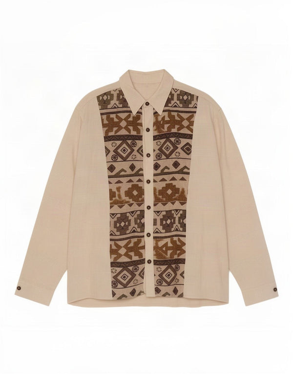 Camisa masculina vintage grande linho geométrico branco