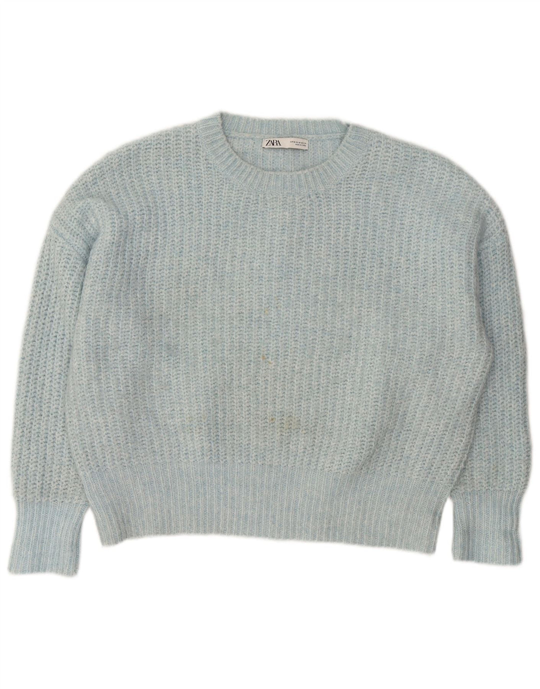 Zara Suéter feminino oversized com gola canoa Reino Unido 14 poliéster azul médio