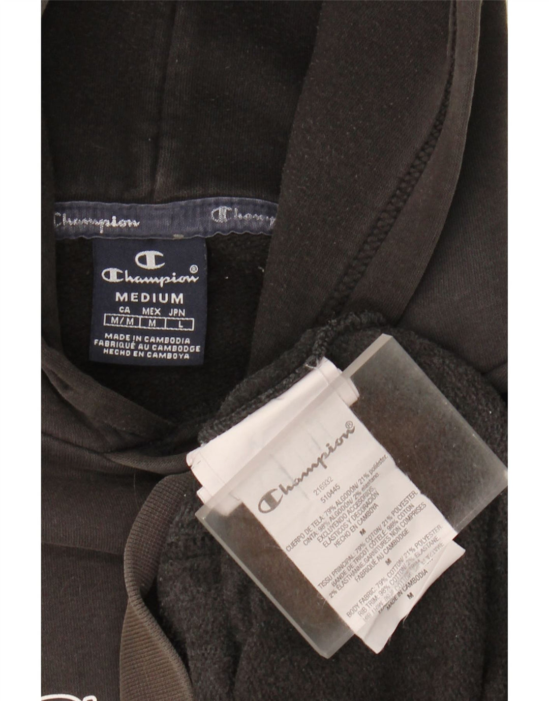 CHAMPION Suéter masculino com capuz médio algodão preto