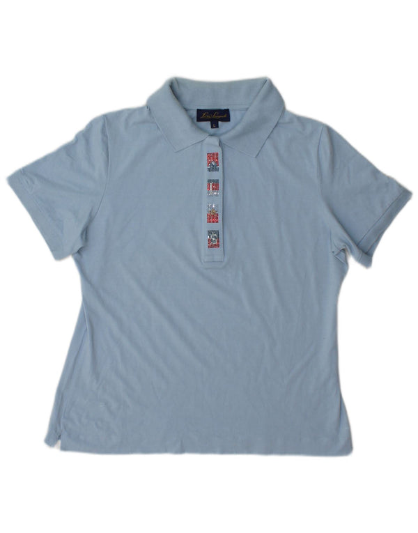 Camisa polo feminina Luisa Spagnoli UK 16 grande azul viscose