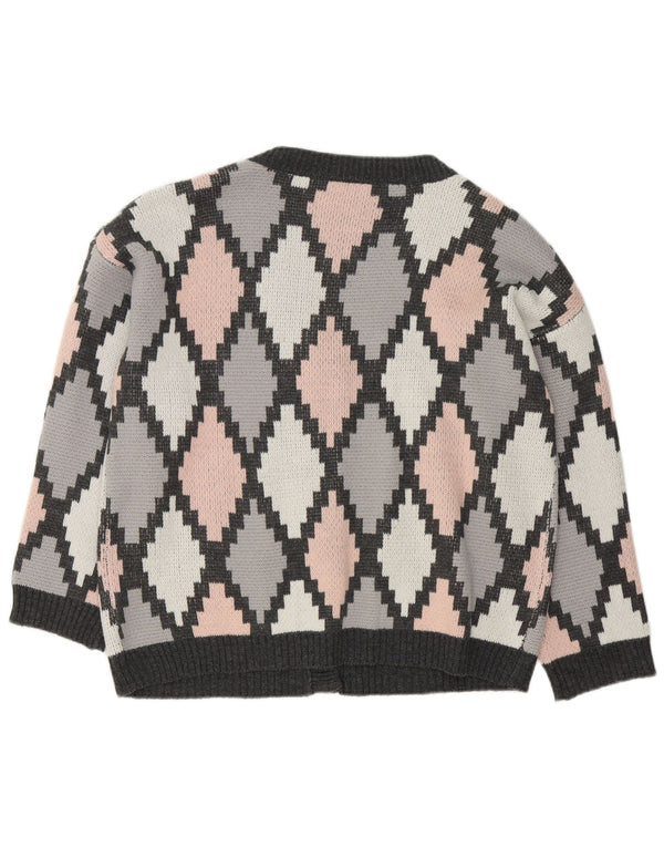 Suéter cardigã feminino Shein Reino Unido 18 XL cinza Argyle/acrílico diamante