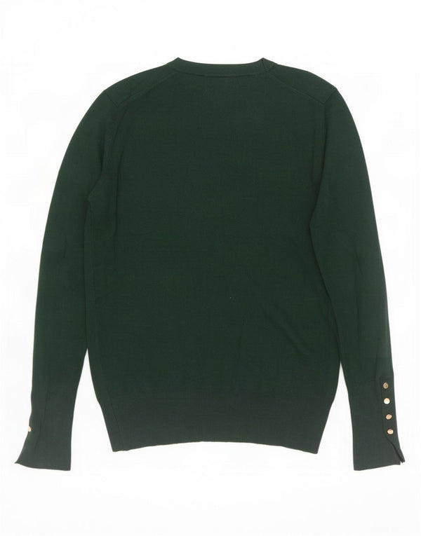 Suéter feminino Zara com gola redonda e viscose verde médio UK 12