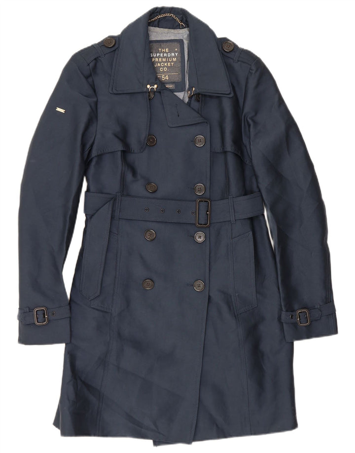 Trench Coat feminino Superdry UK 12 poliéster azul marinho médio