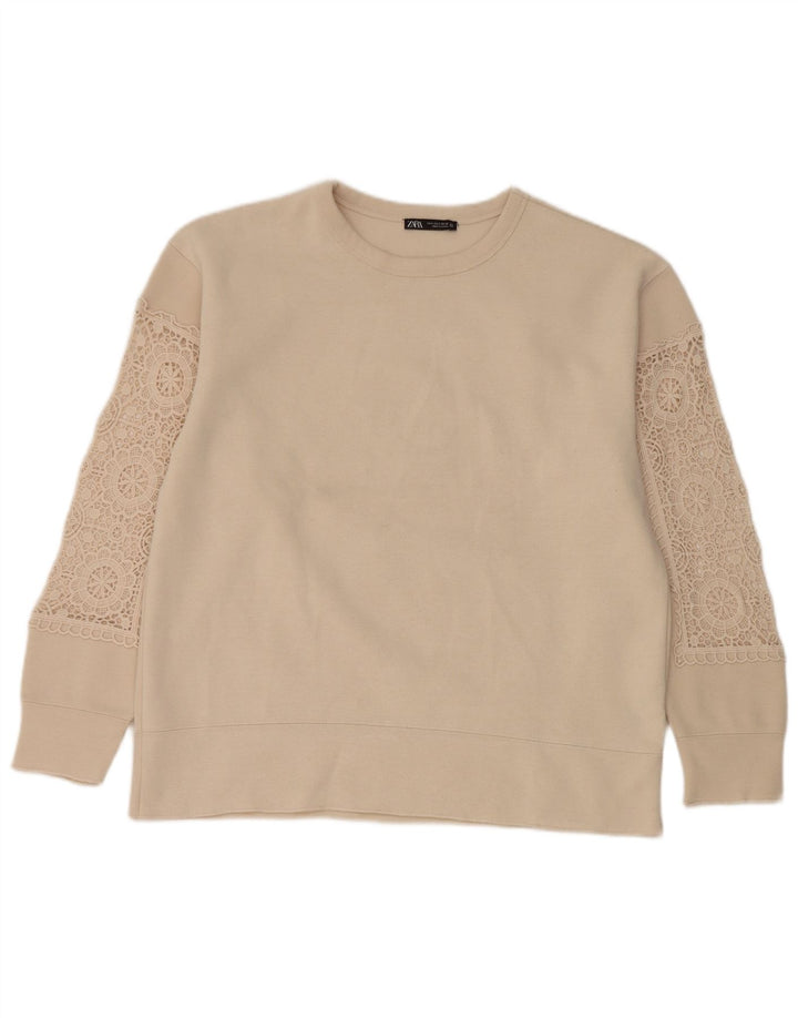Zara Womens Oversized Sweatshirt Jumper UK 10 Pequeno Poliéster Bege