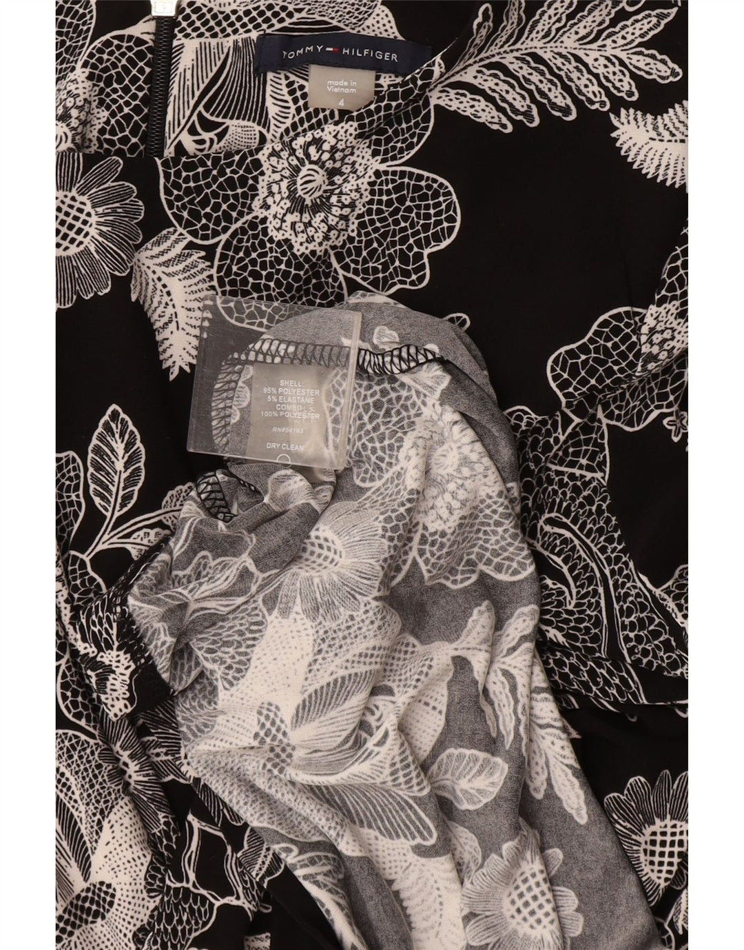 Vestido feminino Tommy Hilfiger manga comprida, tamanho 4, pequeno, preto, floral