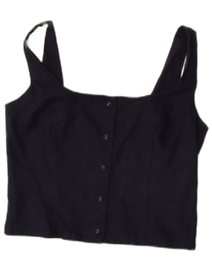 Boden Womens Crop Top UK 12 Médio Azul Marinho Linho