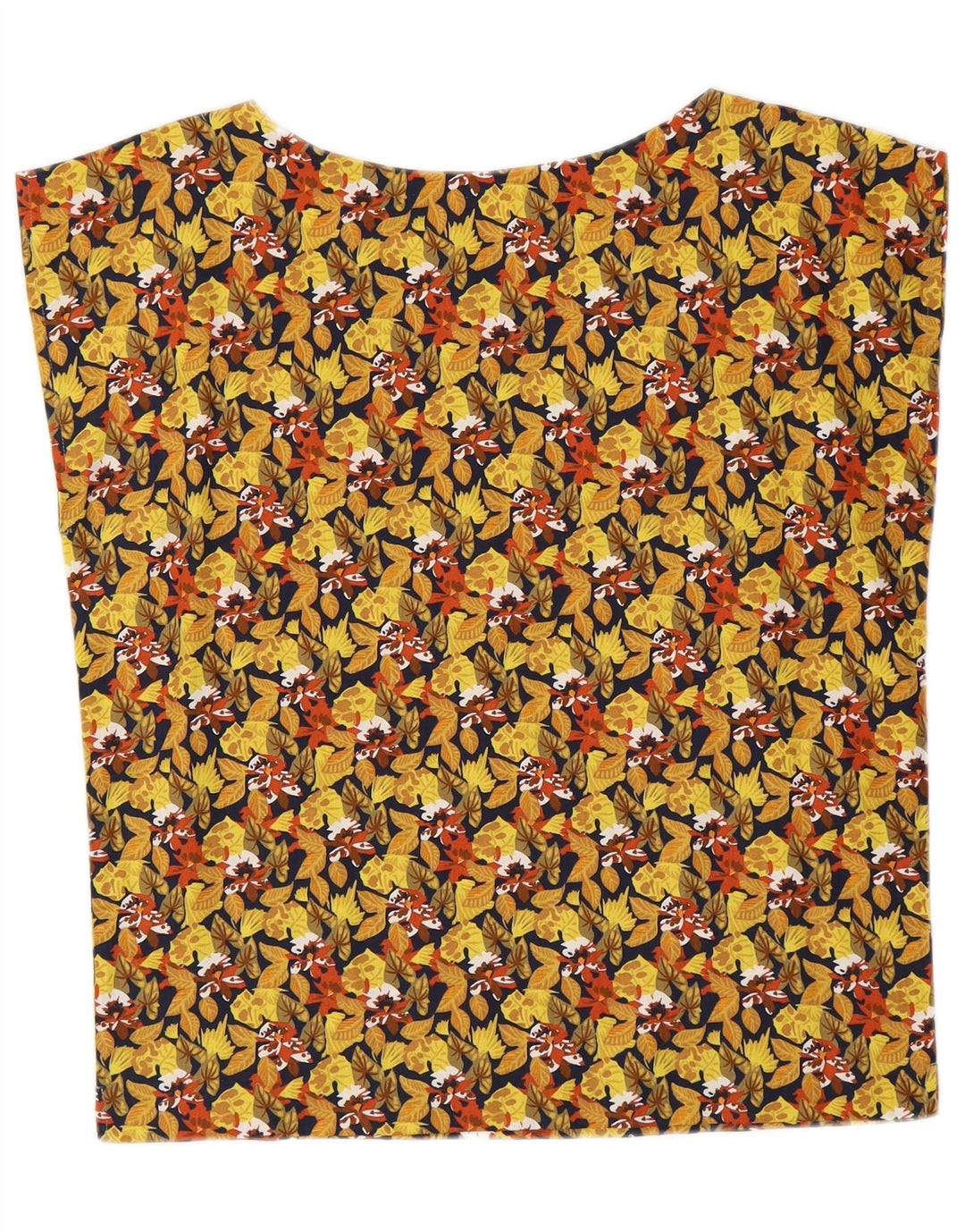 Blusa feminina vintage sem mangas, top UK 14, médio, amarelo, floral