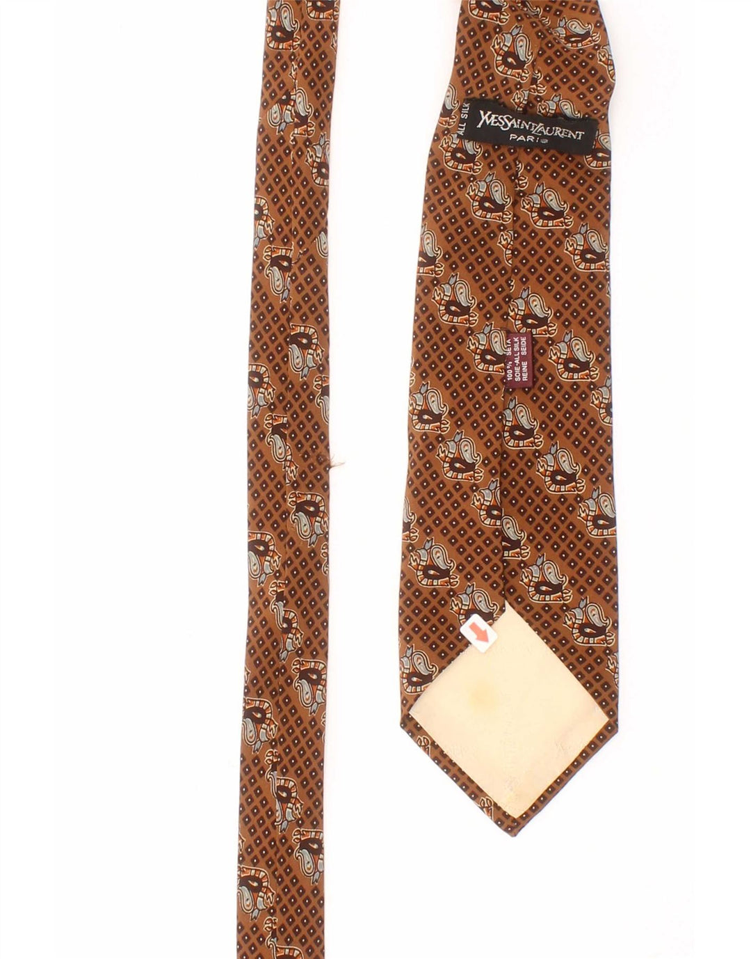 Gravata masculina Yves Saint Laurent tamanho único marrom geométrico de seda clássico