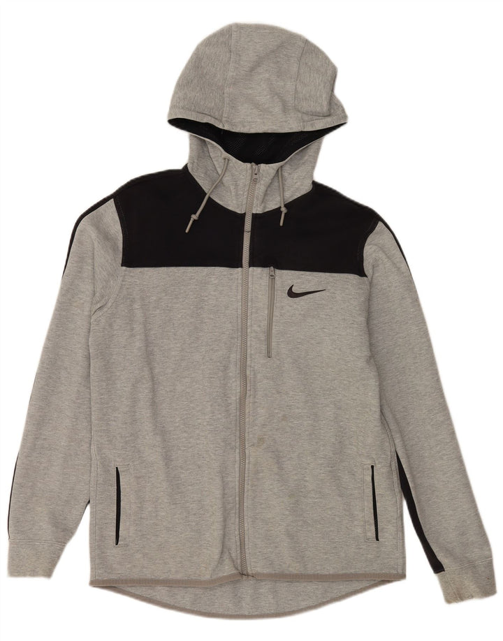 Suéter masculino Nike com capuz e zíper cinza médio algodão colorblock