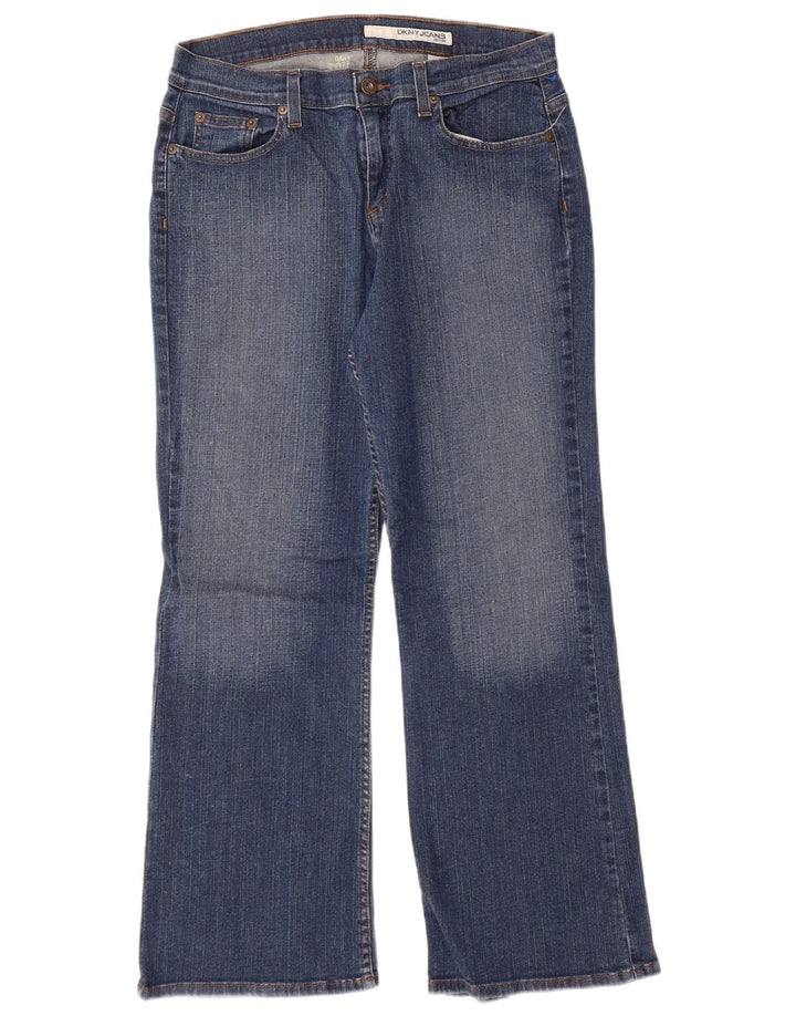 Calça jeans feminina DKNY Petites Bootcut US 10 grande W30 L26 algodão azul