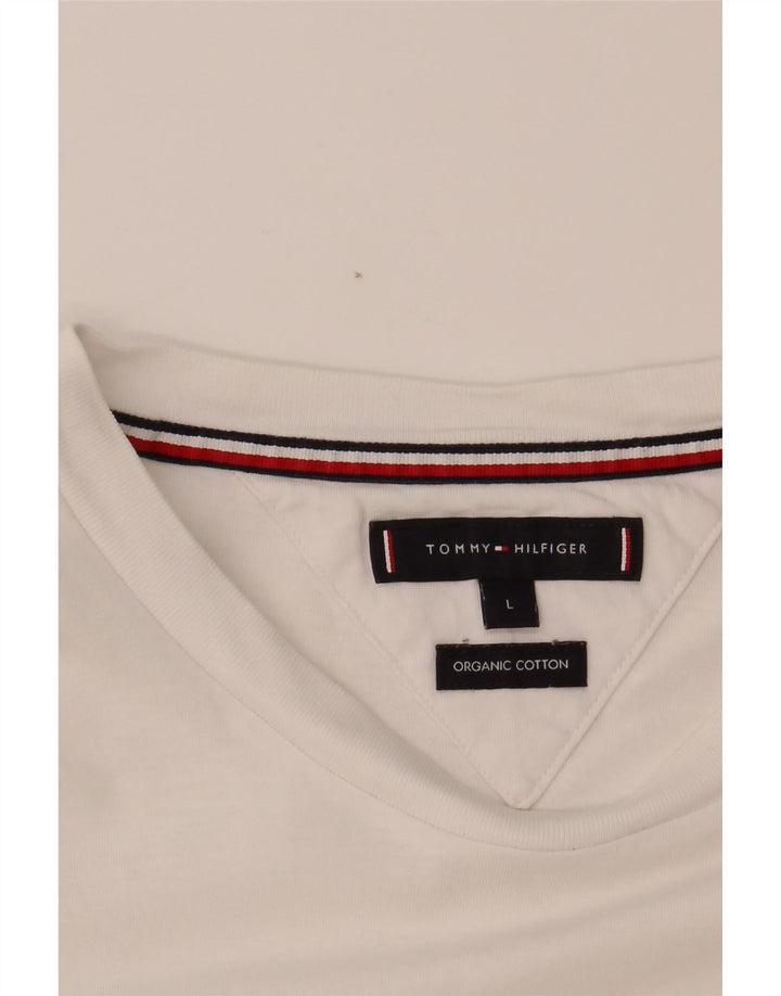 TOMMY HILFIGER Mens T-Shirt Top Large White Cotton Vintage Tommy Hilfiger and Second-Hand Tommy Hilfiger from Messina Hembry 