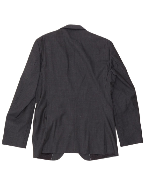 Jaqueta Blazer Masculina Hugo Boss com 2 Botões EU 48 Lã Houndstooth Cinza Médio
