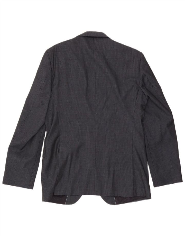 Jaqueta Blazer Masculina Hugo Boss com 2 Botões EU 48 Lã Houndstooth Cinza Médio