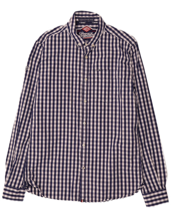Camisa masculina Superdry grande algodão guingão azul marinho