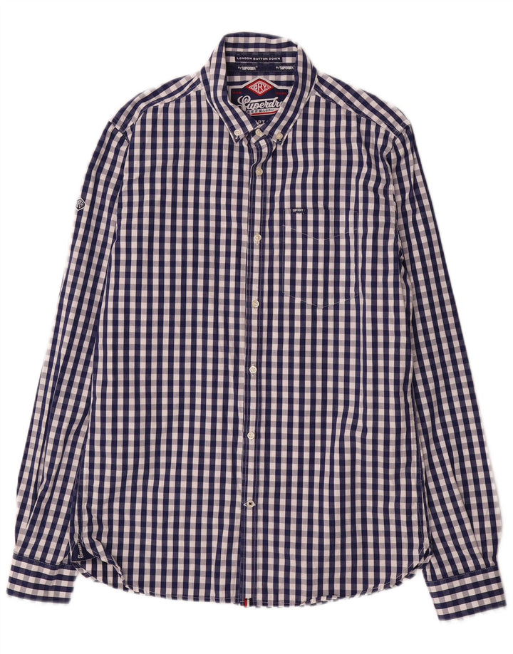 Camisa masculina Superdry grande algodão guingão azul marinho