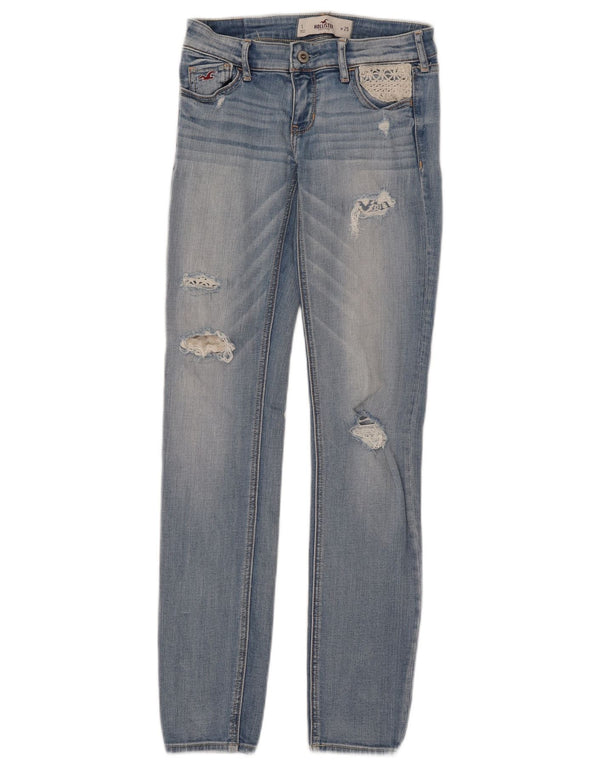 Jeans skinny femininos Hollister US 1 XS W25 L31 algodão azul