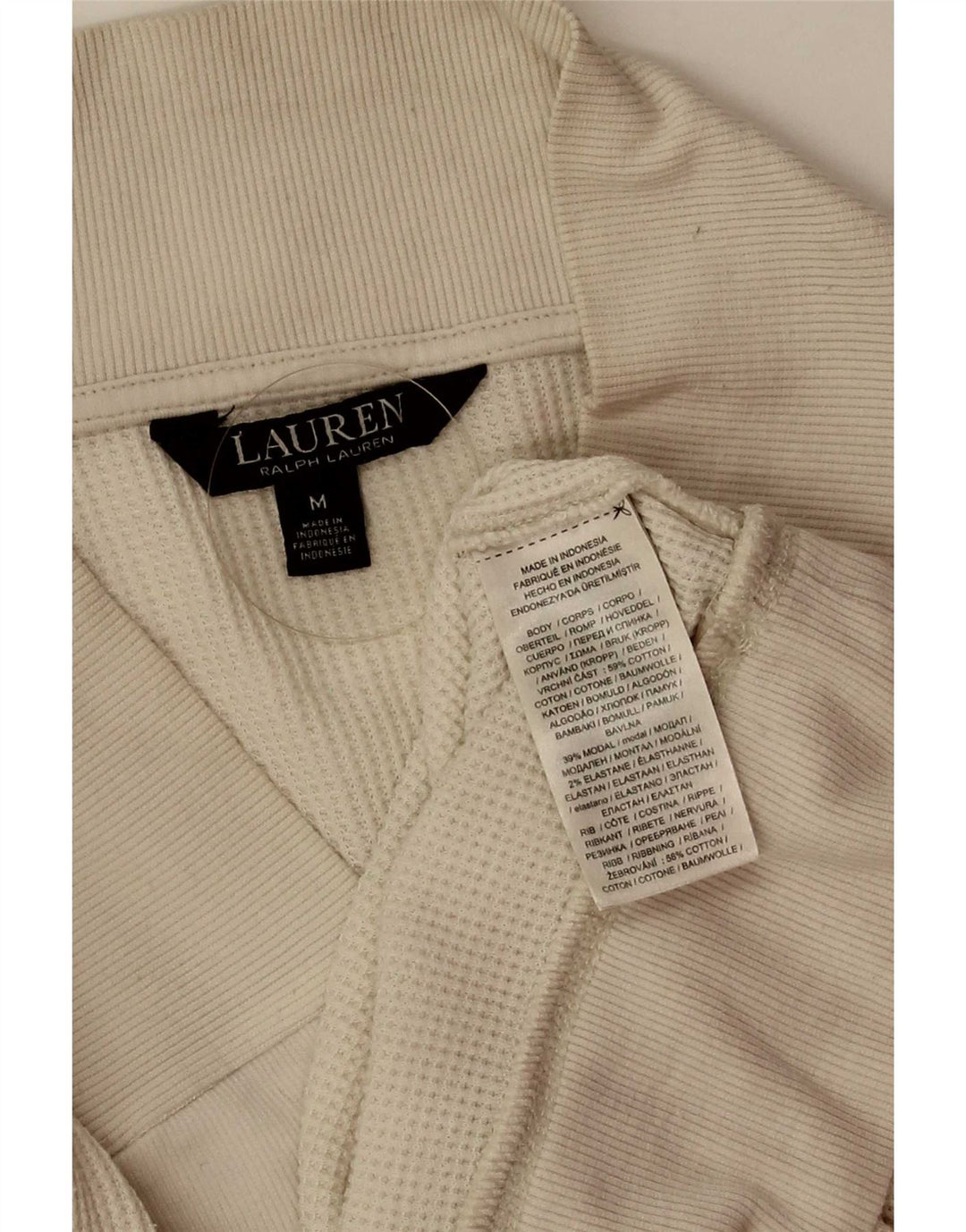Suéter feminino Ralph Lauren com gola e botão Reino Unido 14 algodão branco médio