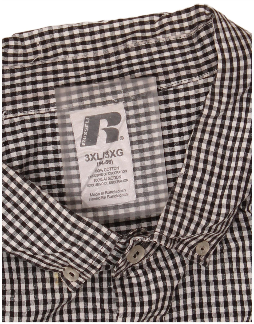 RUSSELL ATLÉTICO Masculino Arkansas Razorbacks Camisa 3XL Algodão Gingham Preto