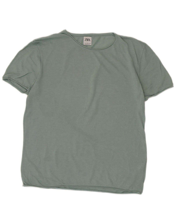 Camiseta masculina Zara Top grande algodão verde