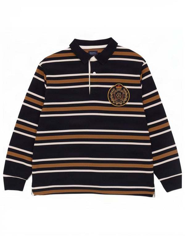 Gant Mens Long Sleeve Rugby Polo Shirt 2XL Navy Blue Striped Cotton
