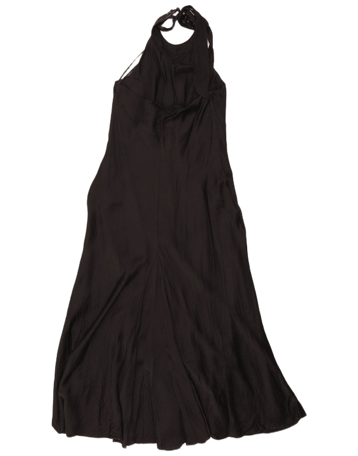 Vestido maxi feminino Monsoon Halter Reino Unido 16 grande seda preta