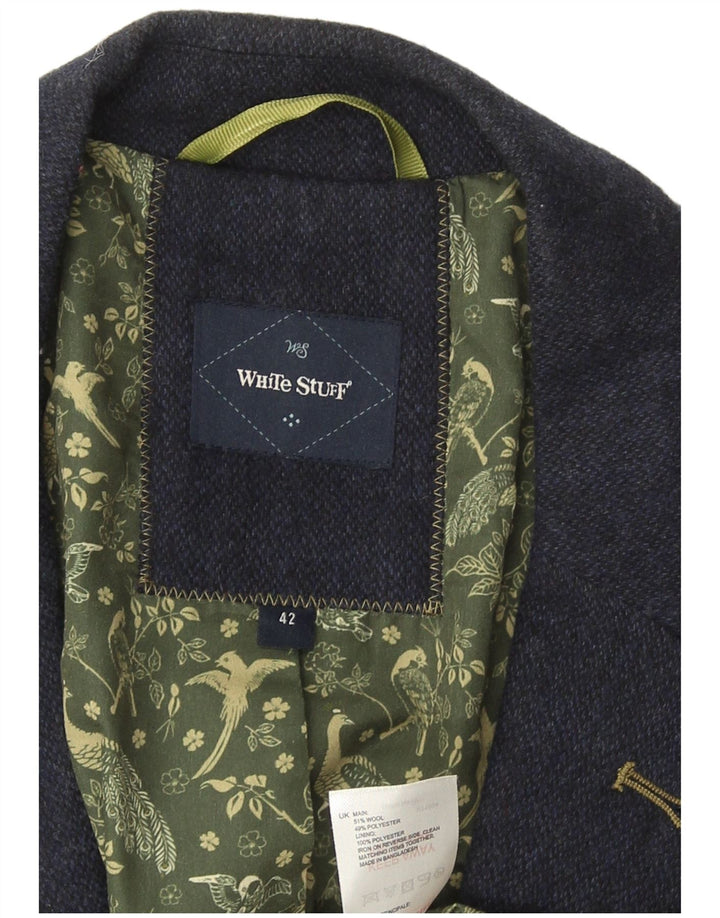 Jaqueta blazer masculina com 2 botões White Stuff Reino Unido 42 XL lã azul marinho